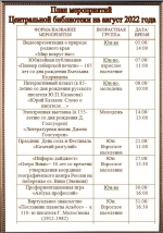План мероприятий центральной библиотеки на август 2022